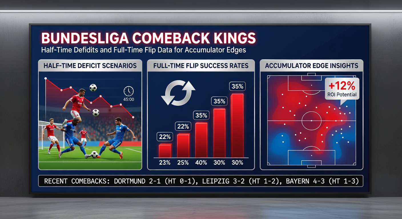 Chart displaying Bundesliga half-time deficit overturn rates by team from 2020-2025, with bars for top comeback kings