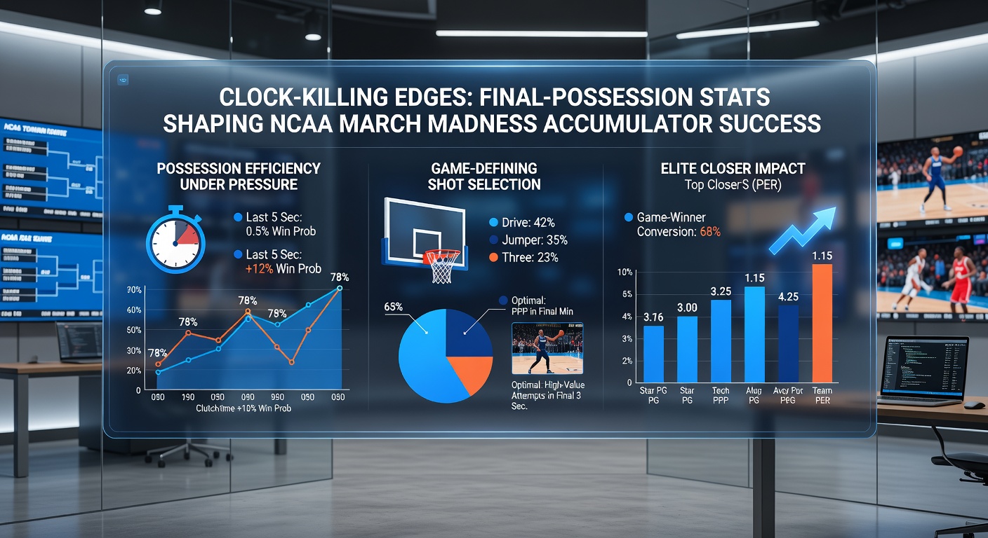 Close-up of basketball players battling for a rebound in the final seconds of an NCAA tournament game, clock visible and tension high