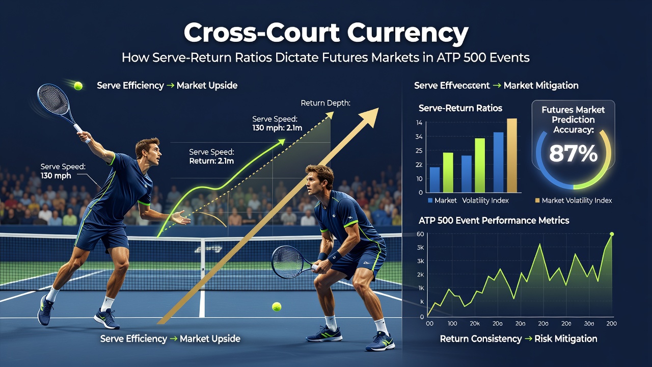 Close-up of tennis match statistics displayed on a digital scoreboard highlighting serve and return percentages during an ATP 500 tournament
