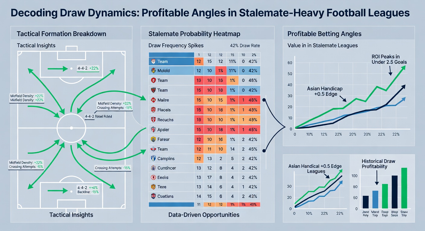 Heatmap of draw probability models overlaid on a football pitch, illustrating high-stalemate zones in midfield battles