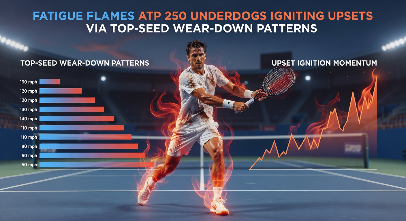 Chart illustrating top seed fatigue decline in ATP 250s with upset examples from recent tournaments