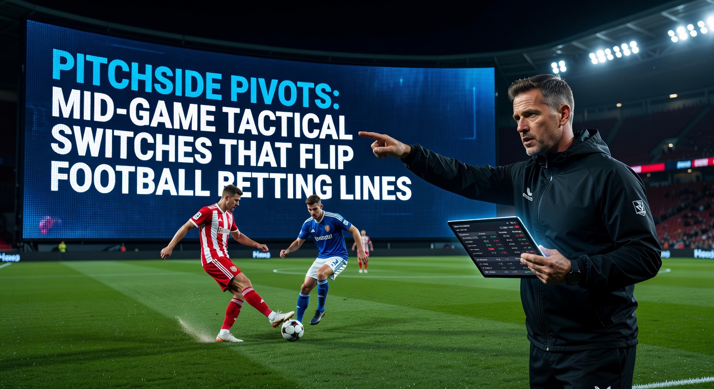 Live betting interface displaying dramatic odds shift after a tactical substitution, with graphs of momentum change overlaid on the pitch