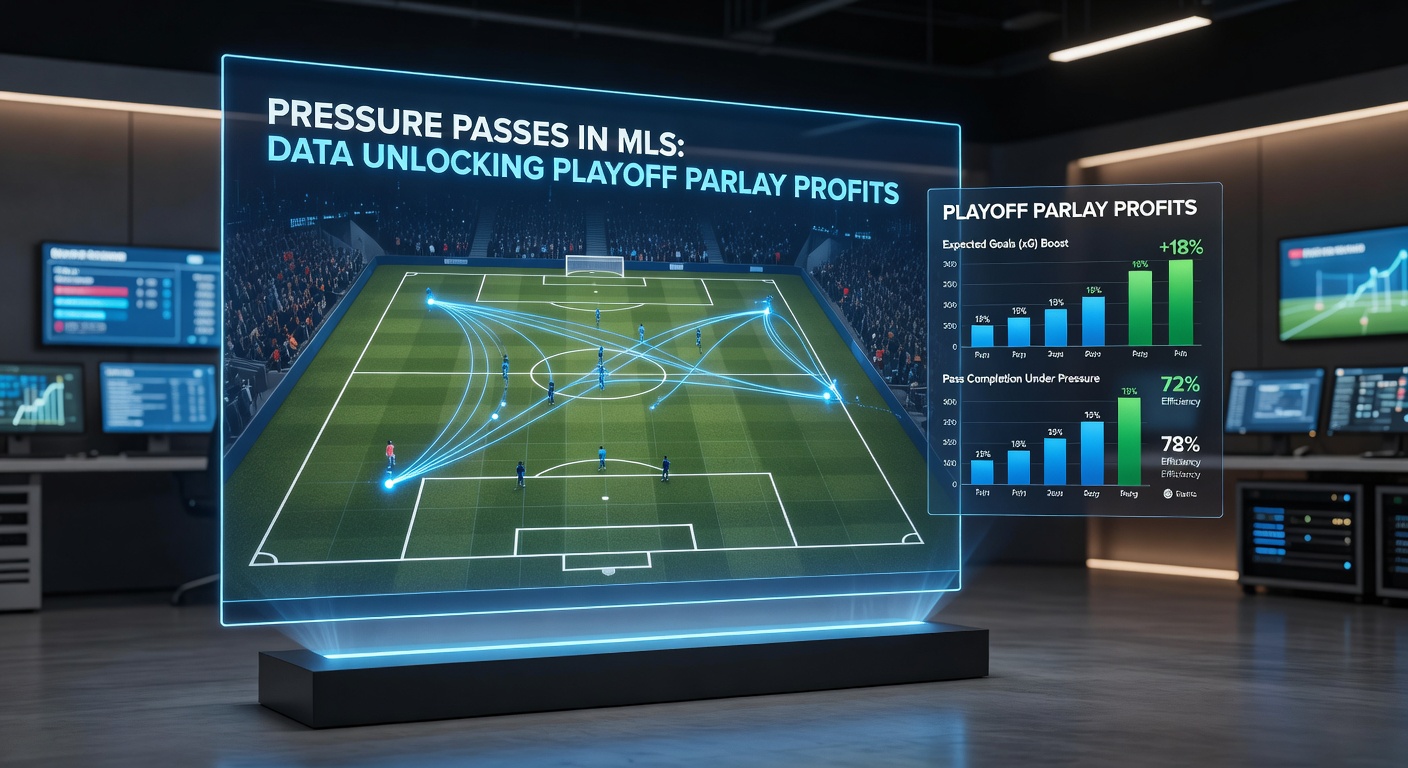 Close-up of an MLS midfielder threading a pressure pass through defenders in a playoff scenario, illustrating composure and precision under heat