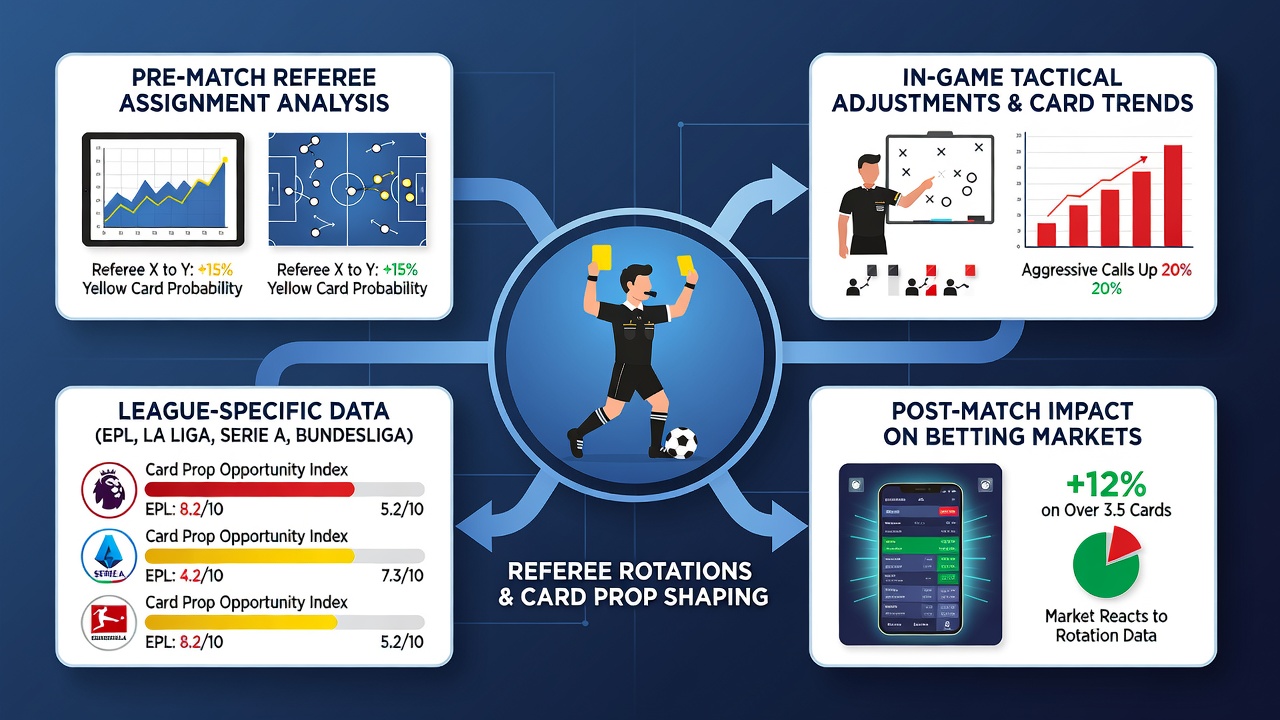 Data visualization showing referee card statistics and rotation patterns across European soccer leagues