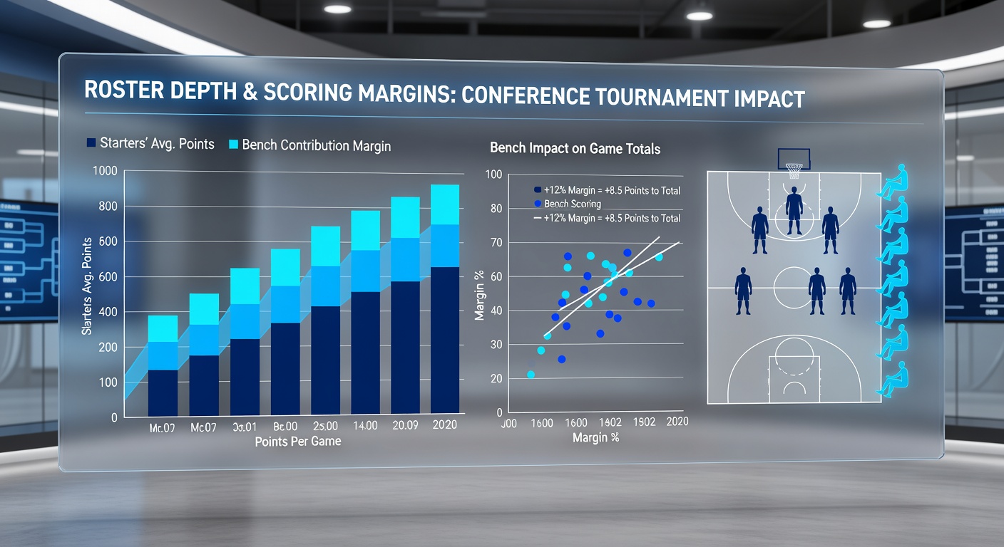 Coaches reviewing bench player statistics on a tablet during a conference tournament timeout