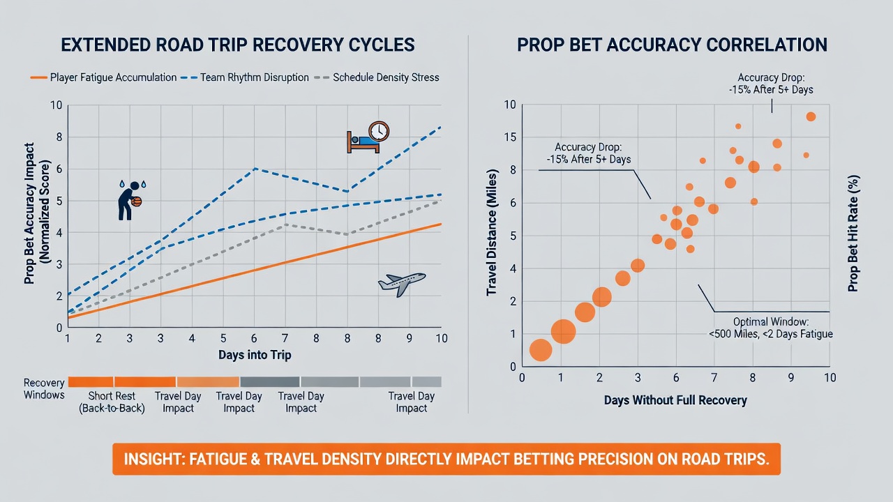 Data visualization of recovery timelines affecting basketball player statistics on long road trips