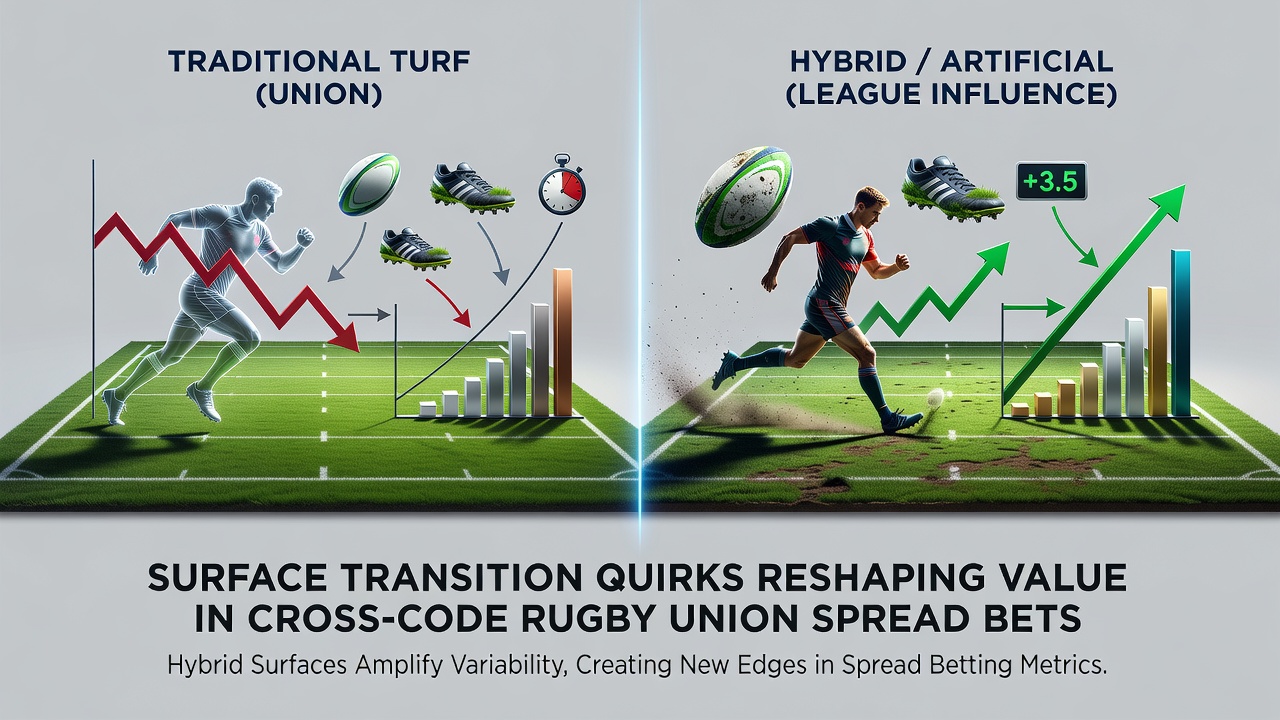 Close-up of rugby ball on hybrid turf surface during cross-code match